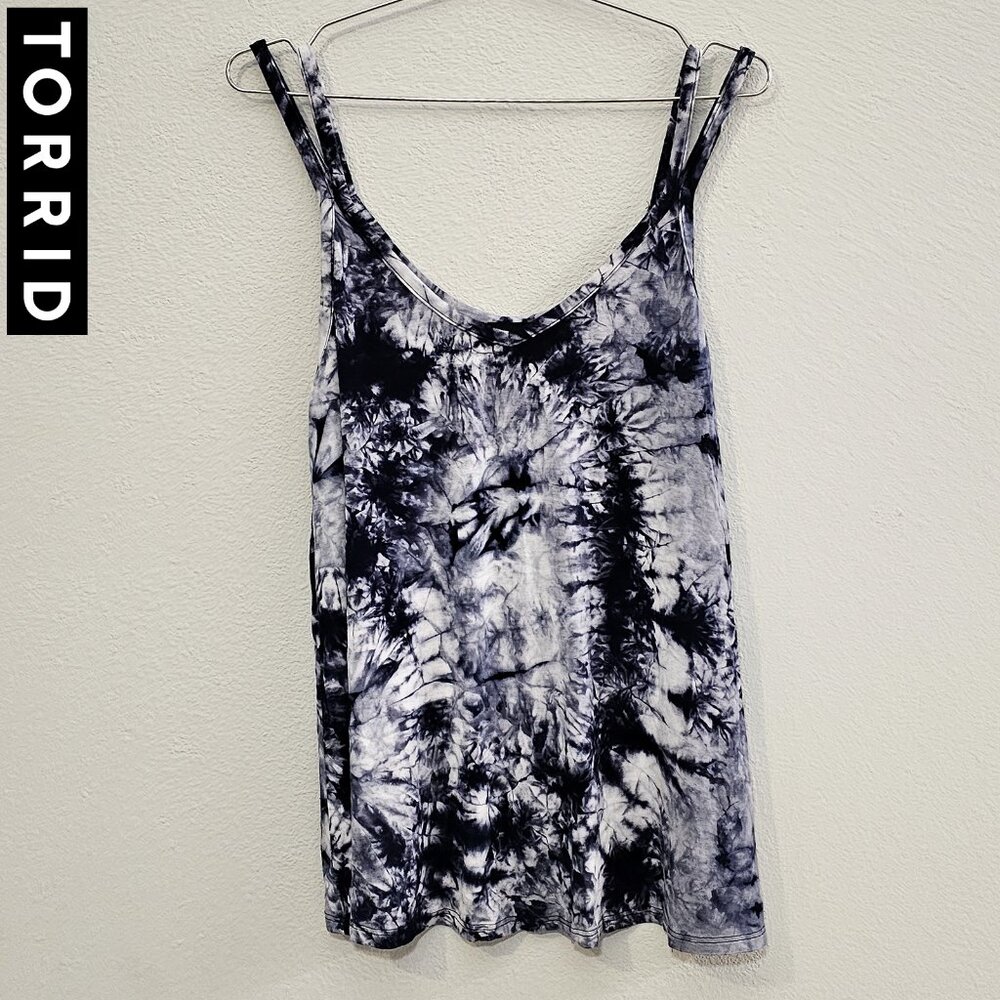 TORRID 2 Blue Black White Grey Tie Dye Casual Cami Camisole Tank Plus Size 18/20
